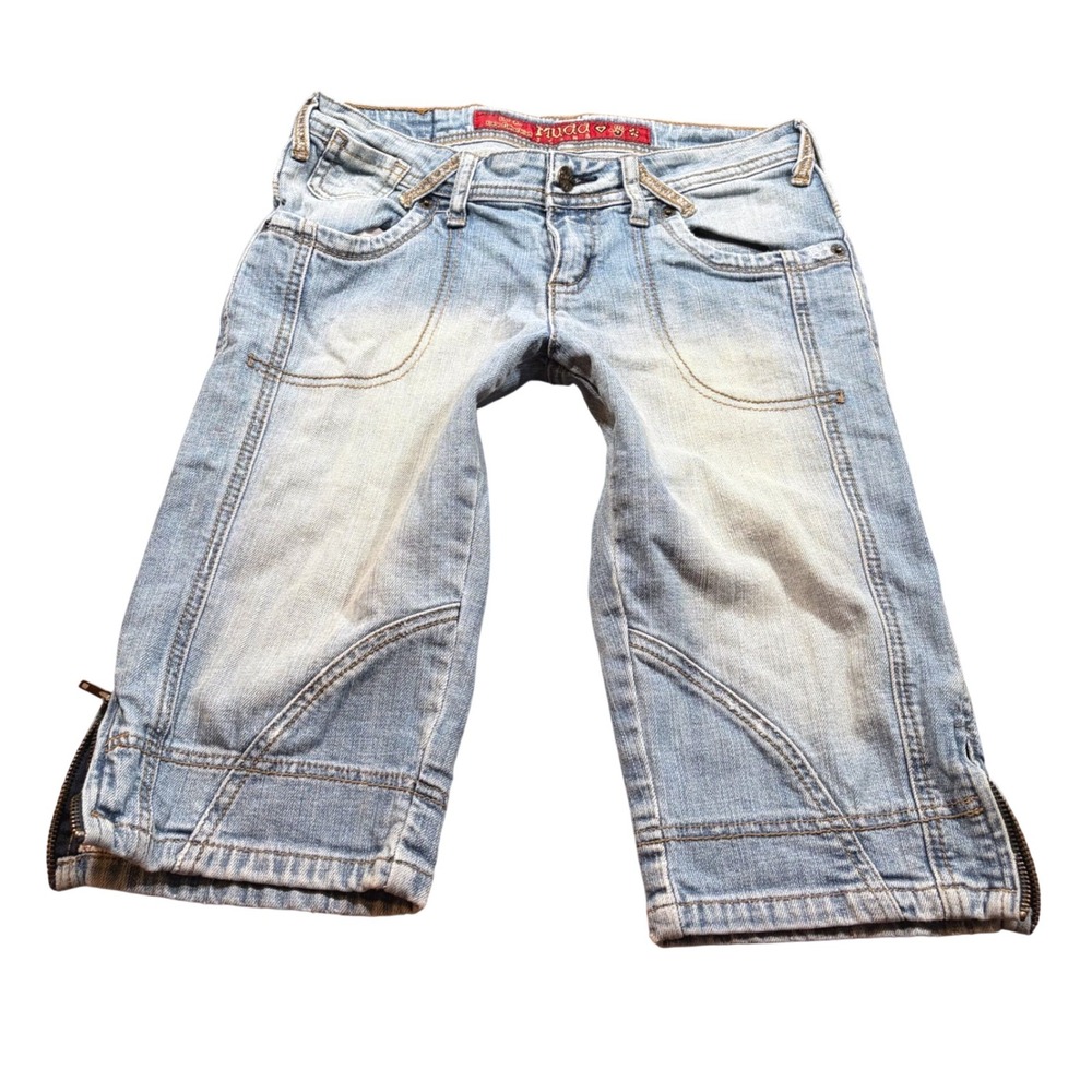 Y2K Rare Low Rise Mudd Light Wash Denim Capri Jeans Size 28 Low Rise Floral